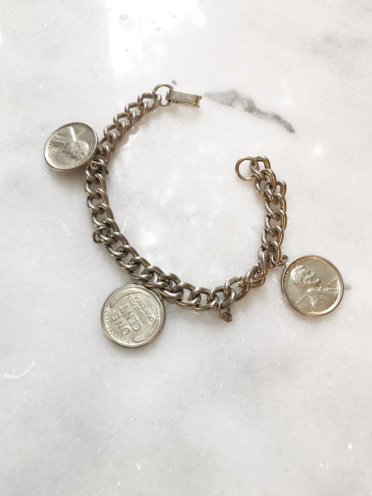 Vintage Silver Coin Bracelet - 1958 penny
