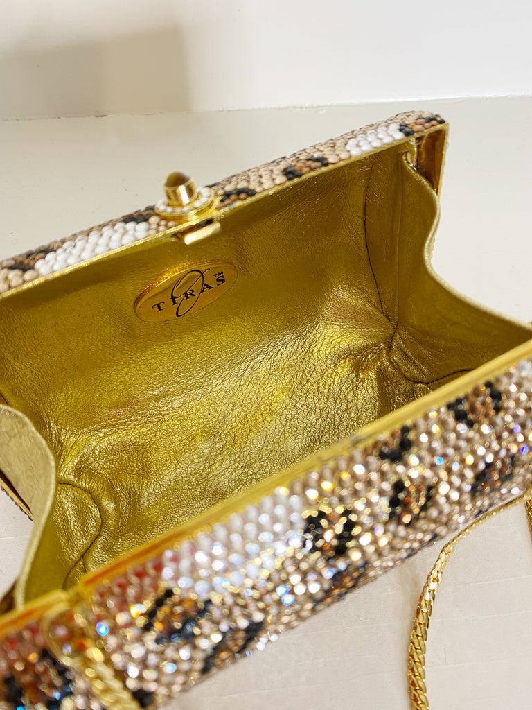 J.Tiras Swarovski Crystal Leopard Box Purse