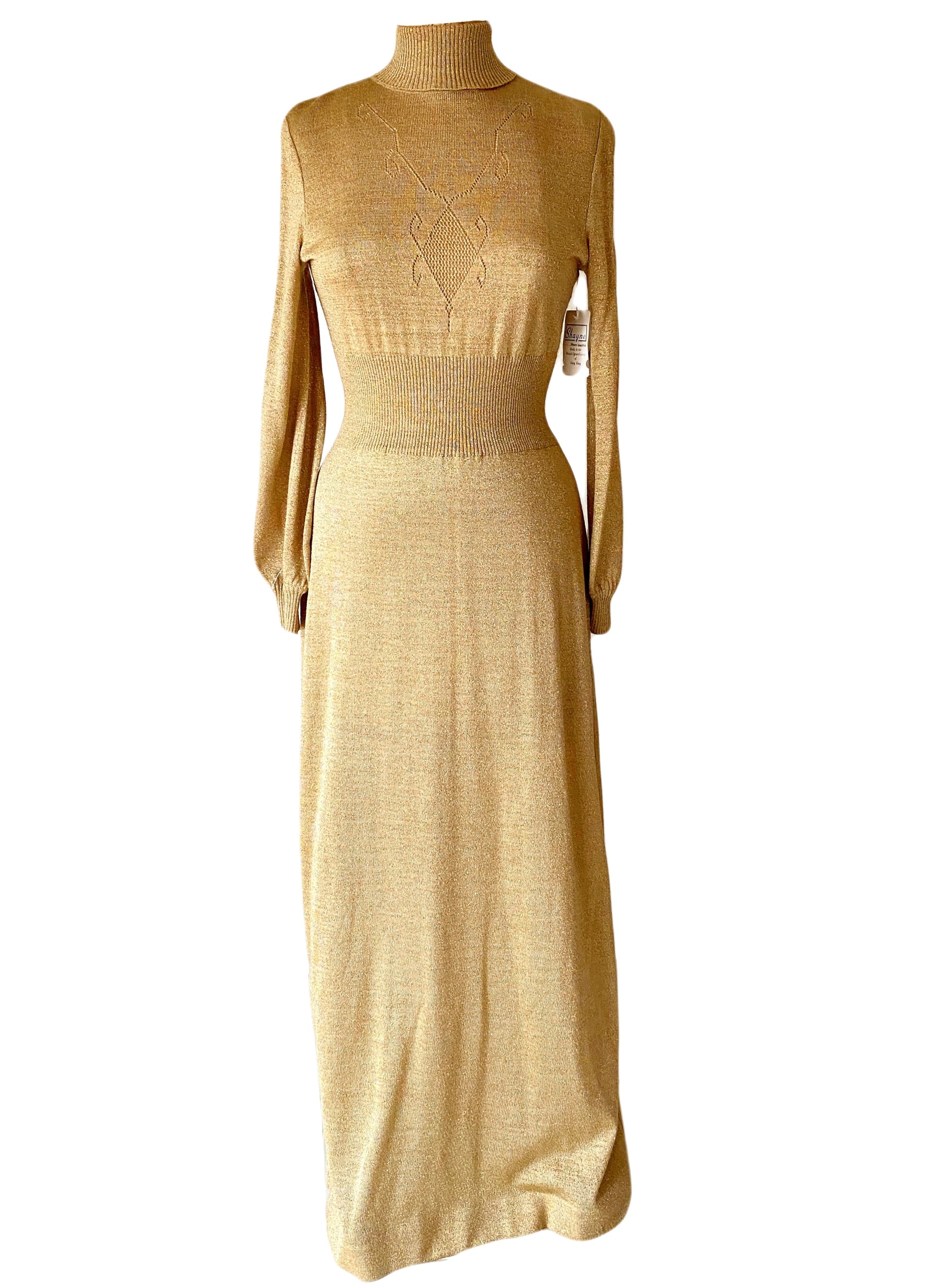 70s Gold Lurex Knit Sweater Dress Muse 70s Gold Lurex Knit Sweater Dress Muse