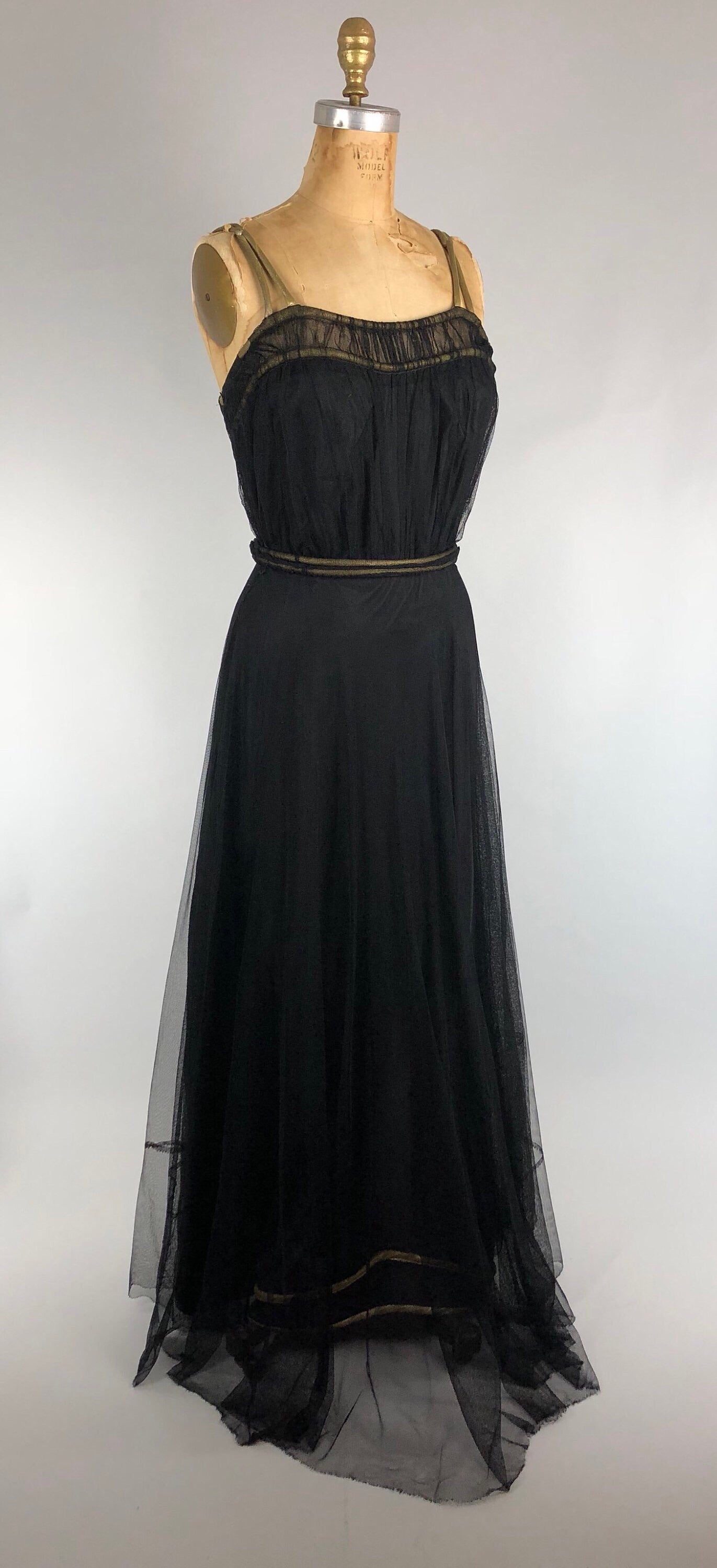 Incredible 1930s Black Tulle & Gold Lamé Gown