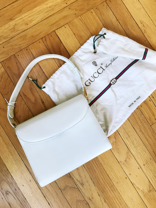 Vintage 1970s Gucci White Leather Bag