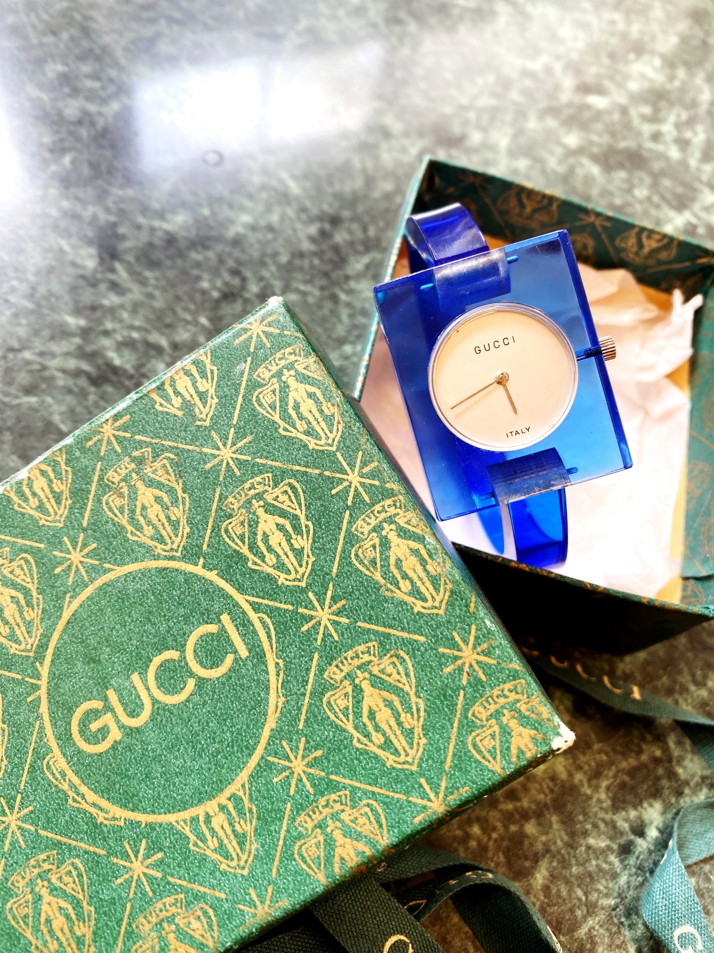 Vintage 1970s Gucci Blue Lucite Watch