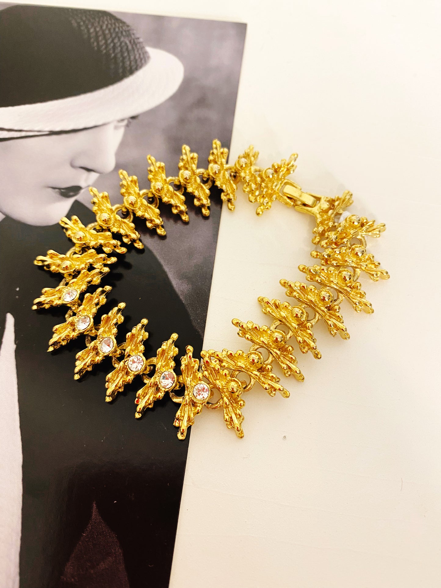 Vintage Gold Starburst Rhinestone Bracelet