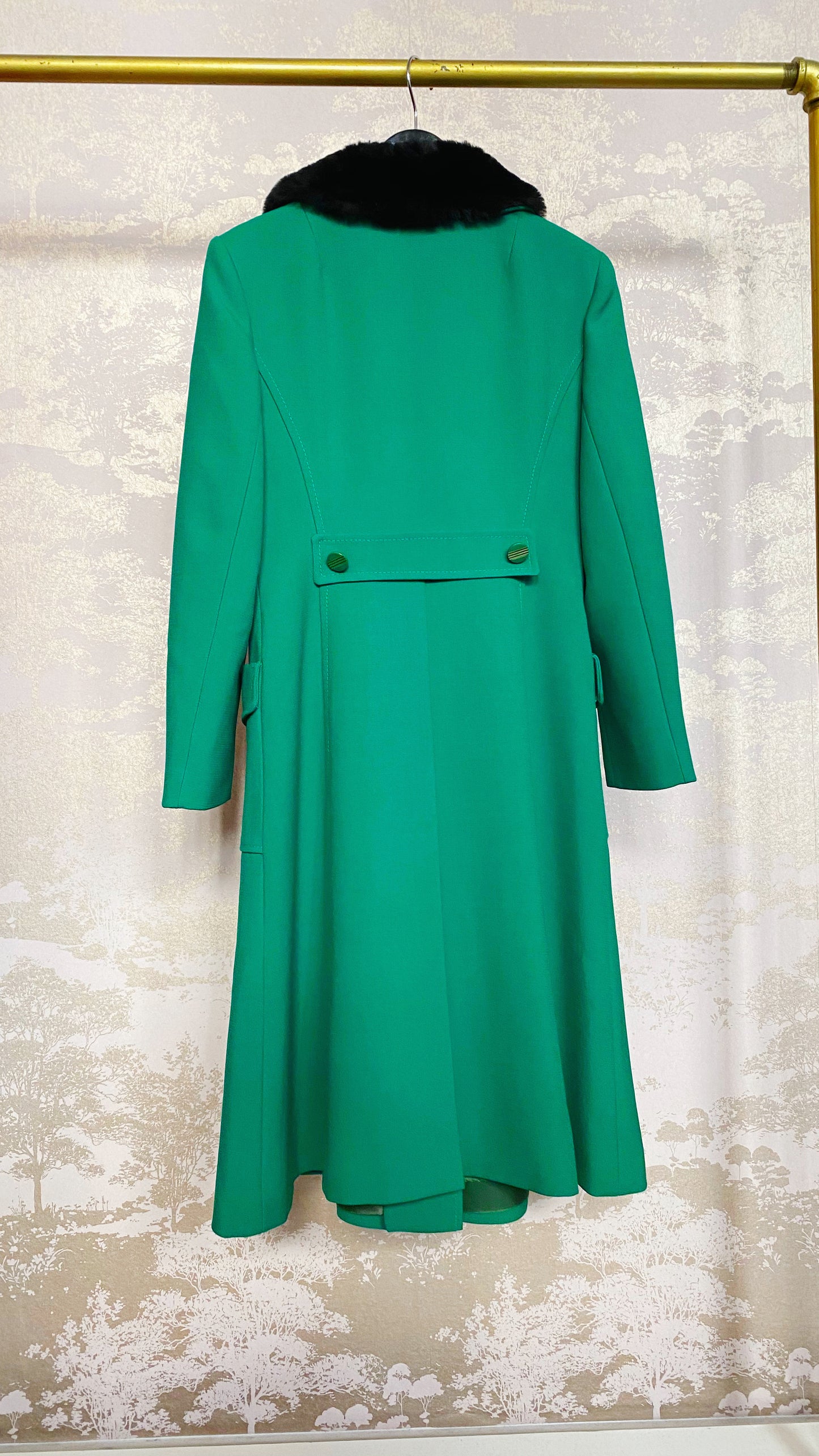 Kelly Green Double Breasted Coat with Fur Collar