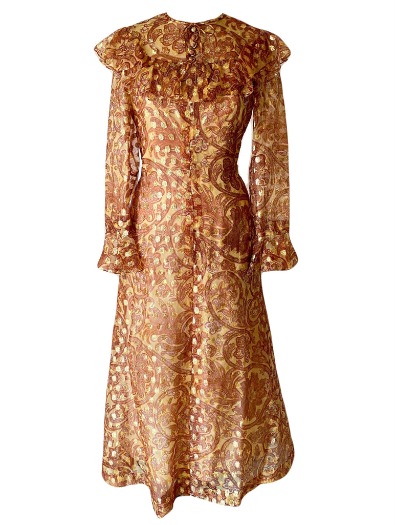 Late 1960s Oscar De La Renta Boutique Gold Metallic Dress
