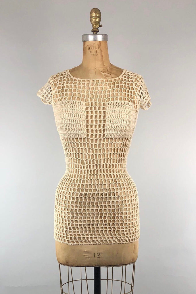 Rare 1960s Mod Mesh Mini Dress / Top