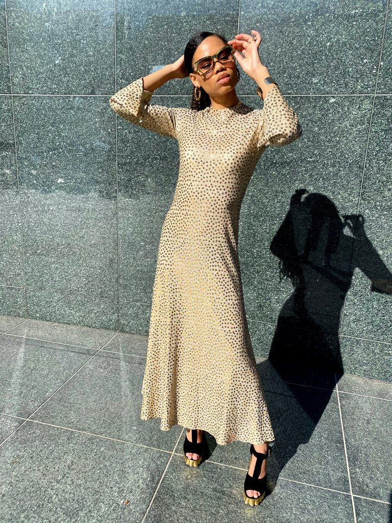 Mollie Parnis Gold Sequin Dress