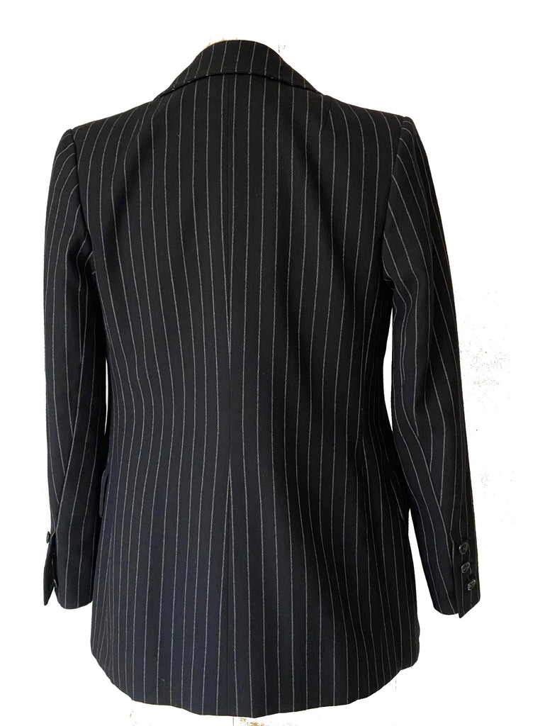 70s Black Wool Tailored Pinstripe Double Breasted Suit