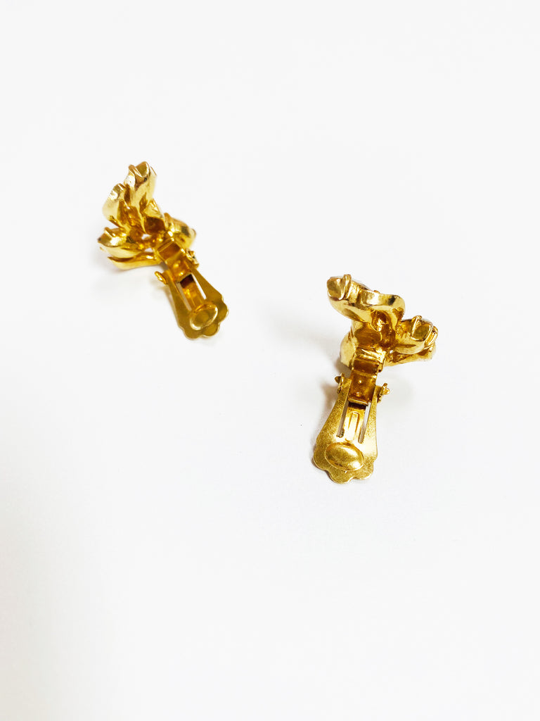 Eisenberg Signed Gold Crystal Rhinestone Earrings