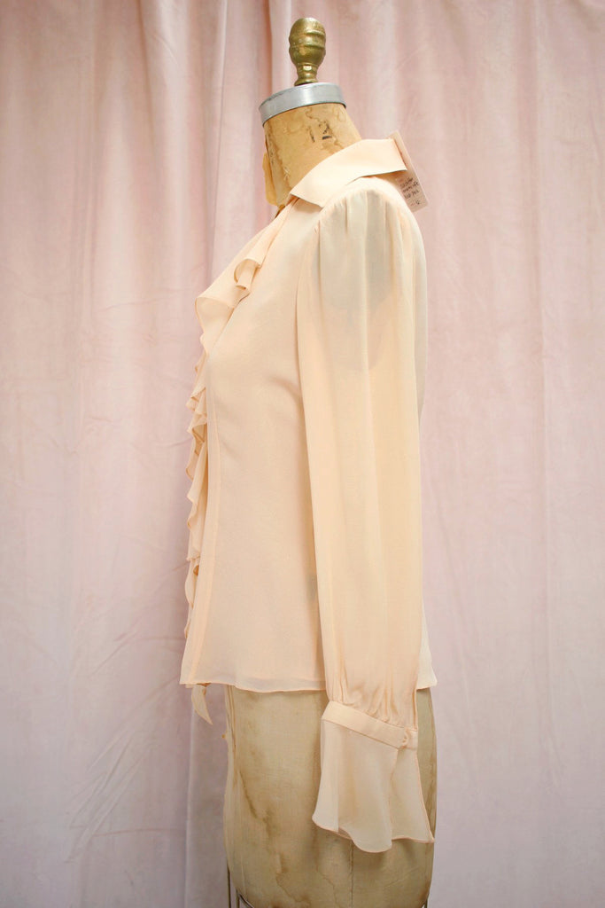 Vintage Pale Pink Chiffon Ruffle Blouse