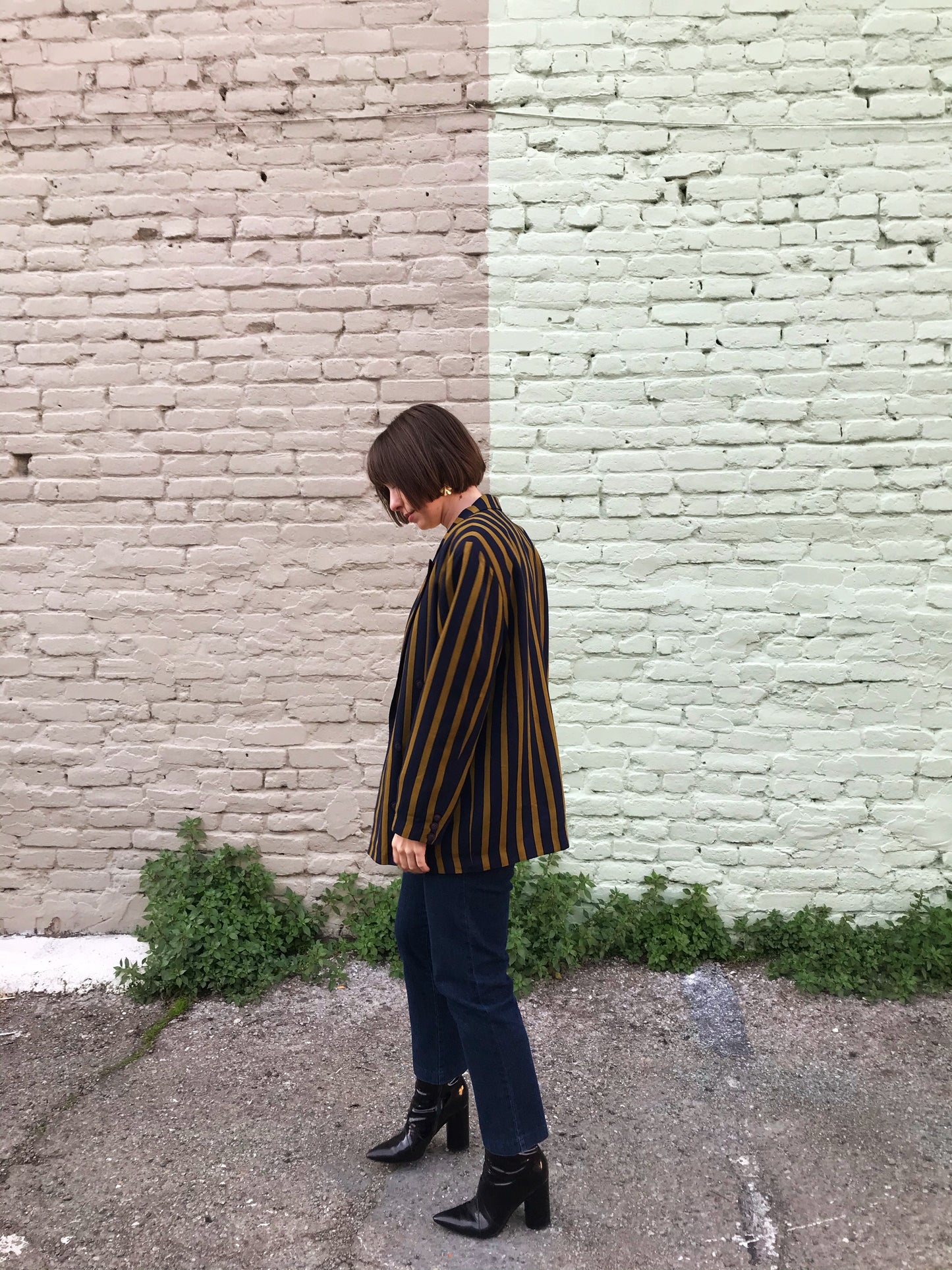Vintage Paris Silk Striped Boyfriend Blazer