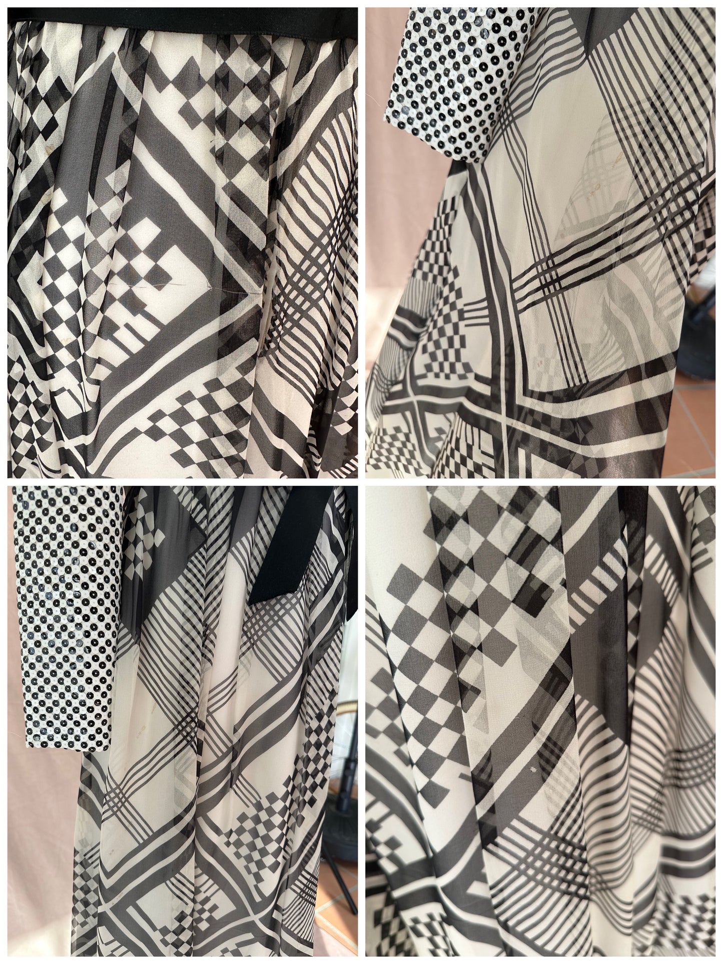 Documented Malcolm Starr Spring 1972 Black & White Checkerboard Print Dress