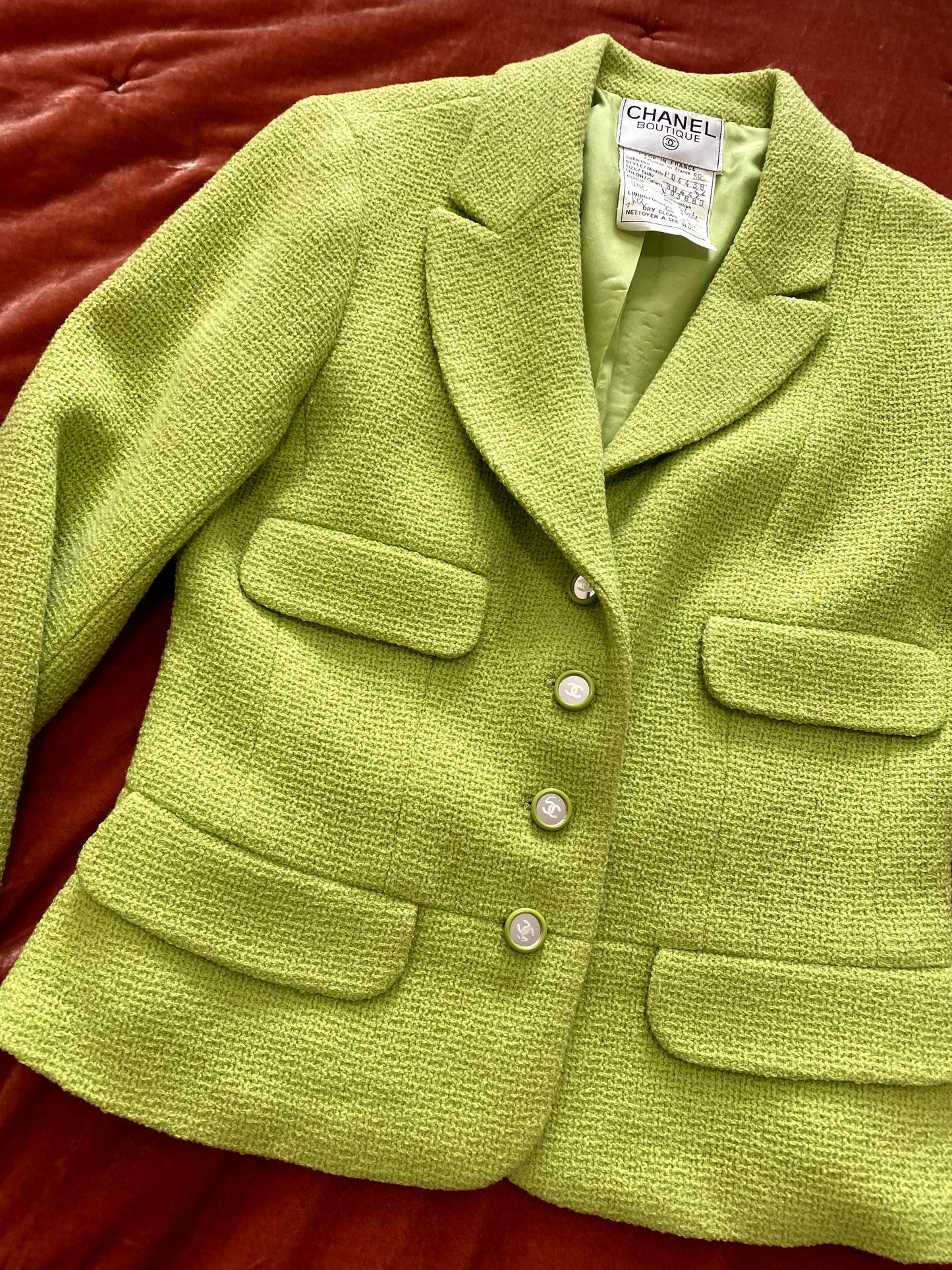 Vintage Chanel Tweed Jacket - Lime Green