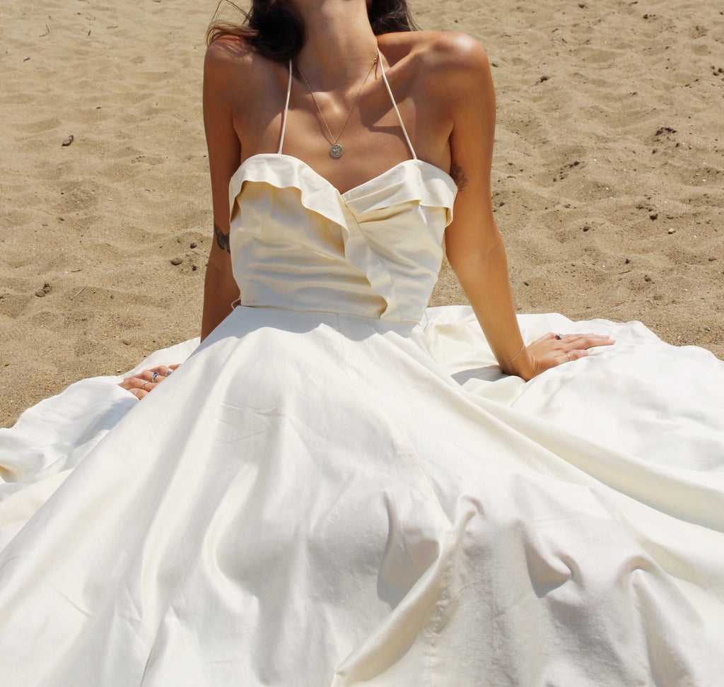 Vintage 50s Cream Polished Cotton Sundress