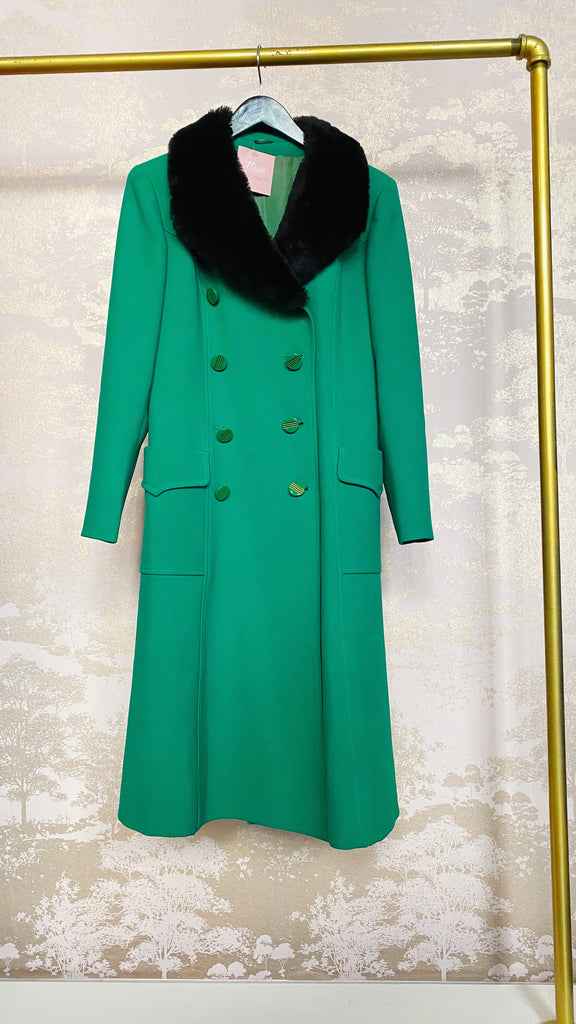 Kelly Green Double Breasted Coat with Fur Collar