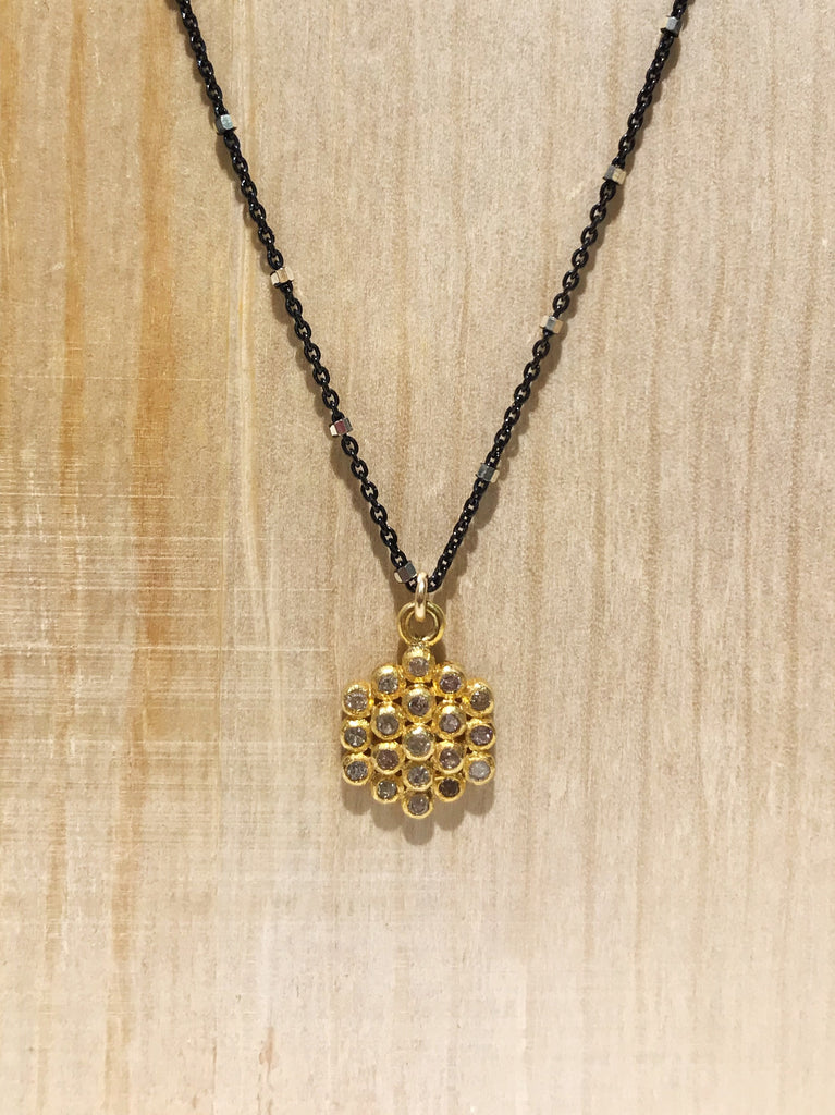 Flower - Pave Diamond Necklace in Yellow Gold & Silver