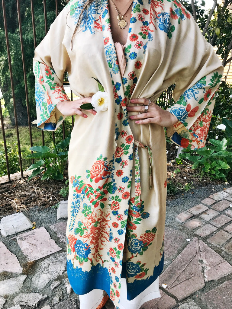 Iconic 1920s Silk Pongee Kimono Robe