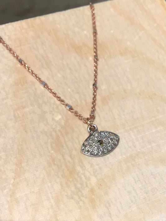 The Third Eye - Pave Diamond Necklace in Rose Gold