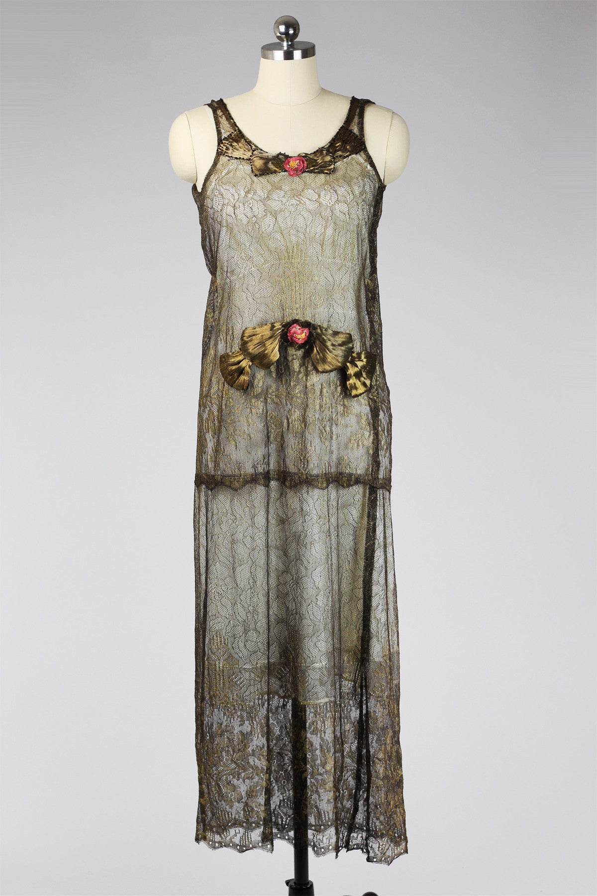 Rare 1920s Egyptian Revival Gold Metallic Lace and Lamé Dress