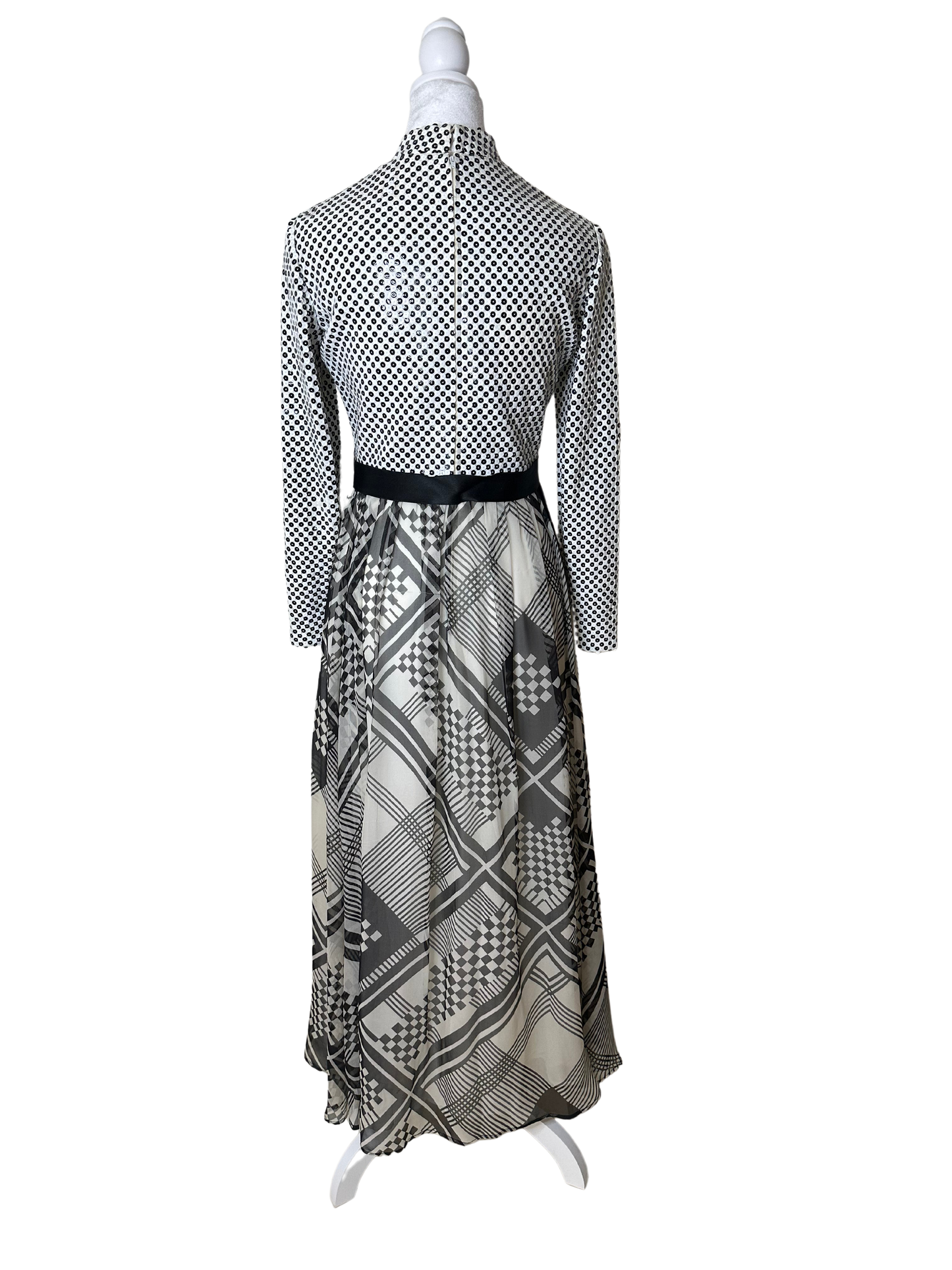 Documented Malcolm Starr Spring 1972 Black & White Checkerboard Print Dress