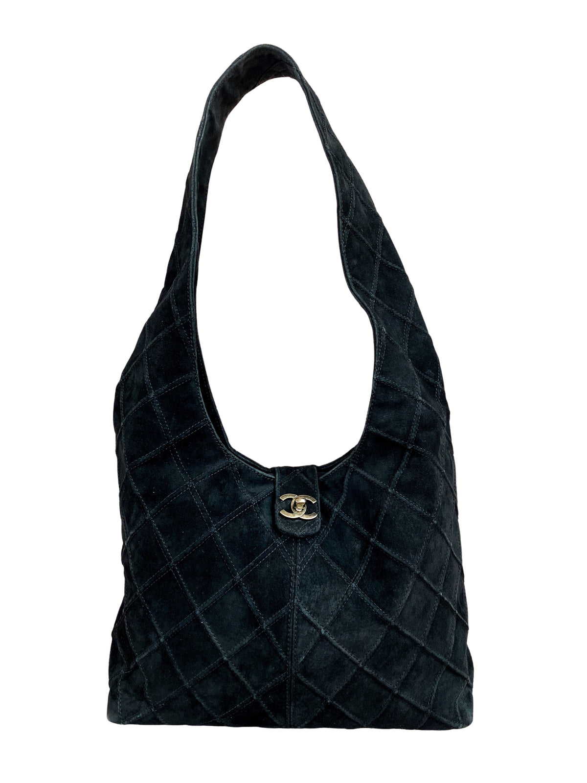 Vintage Bag  CHANEL Quilted Logo CC Suede Shoulder Crossbody Bag Purse  Leather Suede Black